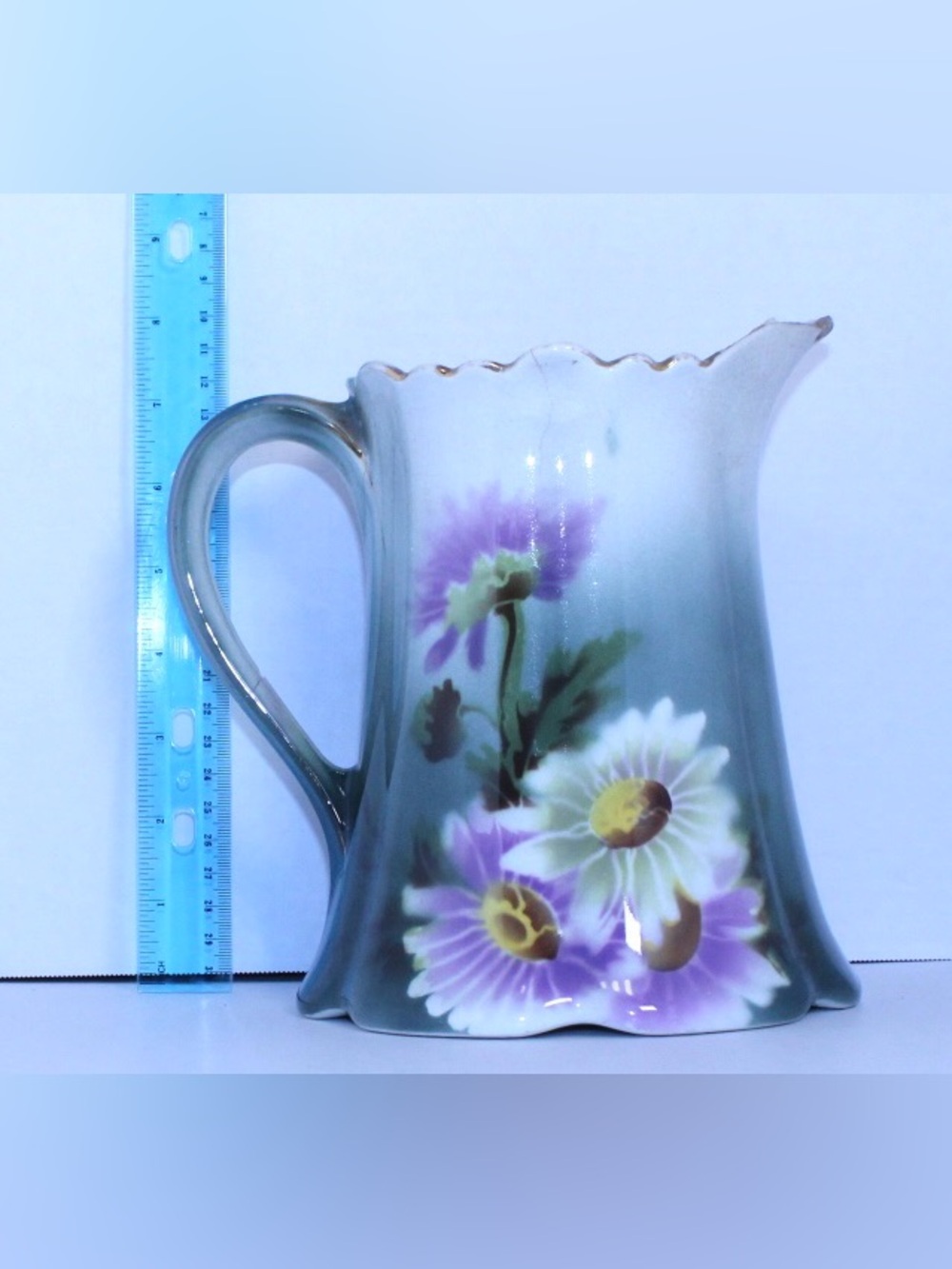 Antique K&G Keller and Guerin Luneville French Faience Porcelain Tankard Pitcher